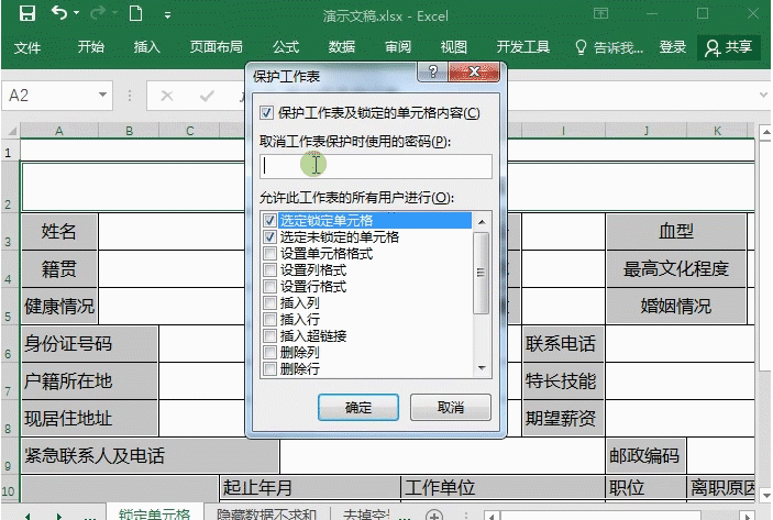 启用工作表保护