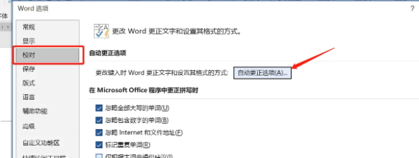 自动更正选项